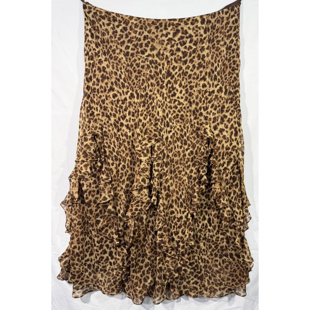 Vintage 90s Y2K Lauren Ralph Lauren 100% Silk Leopard Print Midi Maxi Skirt 1X